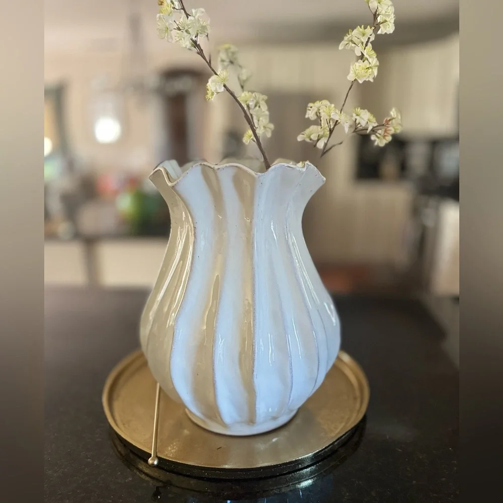 16” Pleated Ceramic Rustic Vase Sour Cream - Hearth & Hand™ with Magnolia
